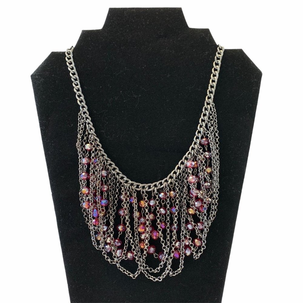 Red Beaded Statement Waterfall Adjustable Necklace